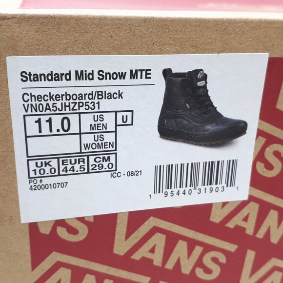 Vans Standard Mid Snow MTE Winter Boot Waterproof Mens Size 11 US Black Checker - Picture 10 of 12